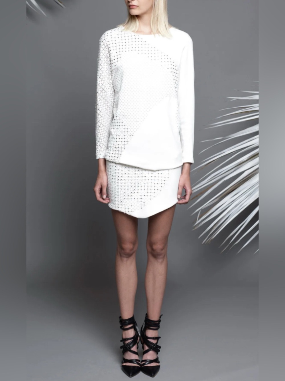 JAYโ AHR Studded Mini Dress Ivory Size 4 Preppy Feminine Luxury Cocktail